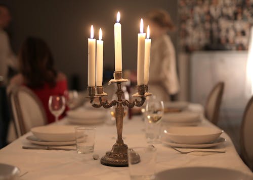 Gold Candle Holder With White Candles