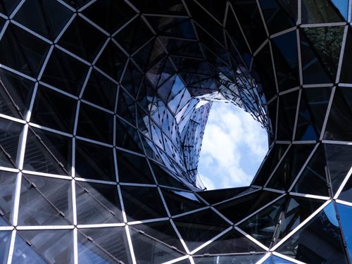 Free A captivating view of the geometric glass facade of MyZeil Shopping Mall in Frankfurt. Stock Photo