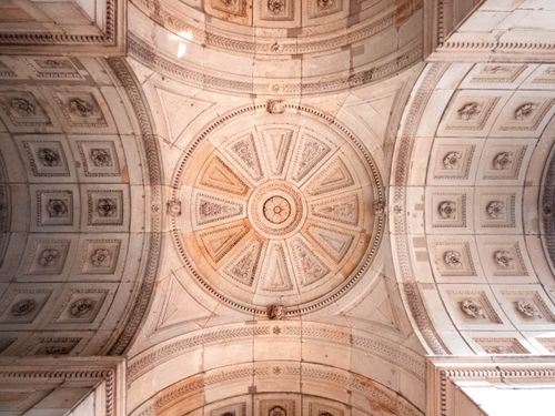 Free Detailed architectural shot of a historic ceiling in Dresden, showcasing ornate designs. Stock Photo