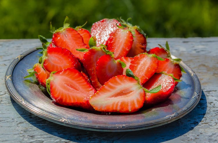 Sliced Strawberry On Plate