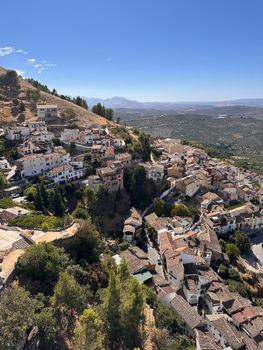 Aerial view of La Iruela village nestled in the hills of Andalucía, Spain.