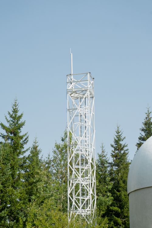 Free Observation tower standing tall among pine trees in Pamporovo, Bulgaria. Stock Photo
