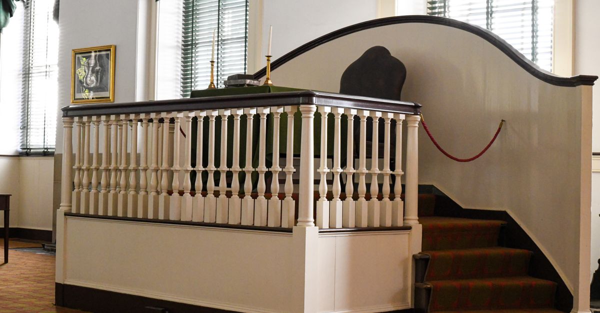 A historic Congressional seat located in a Philadelphia building, showcasing vintage architecture.