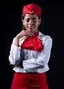 Woman In Red And White Uniform