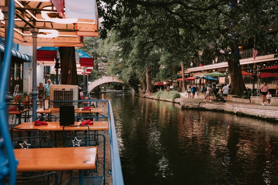San Antonio River Walk evening dining setup for an outdoor event