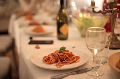 Spaghetti On White Ceramic Plate