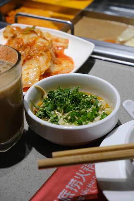 Japanese hot pot with egg dip