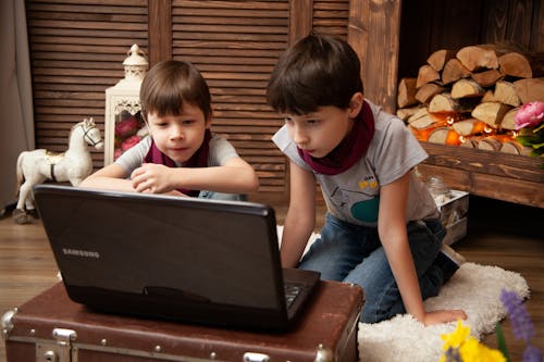 Free Boys Looking At Laptop Screen Stock Photo