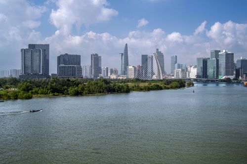 Free Scenic view of Ho Chi Minh City skyline with Saigon River and modern architecture. Stock Photo