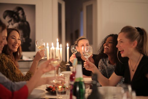 Free Group of Women Having Dinner Stock Photo