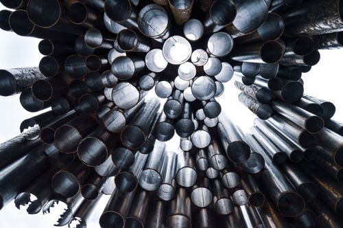 Free View from inside the Sibelius Monument in Helsinki, capturing the intricate design of metal pipes. Stock Photo