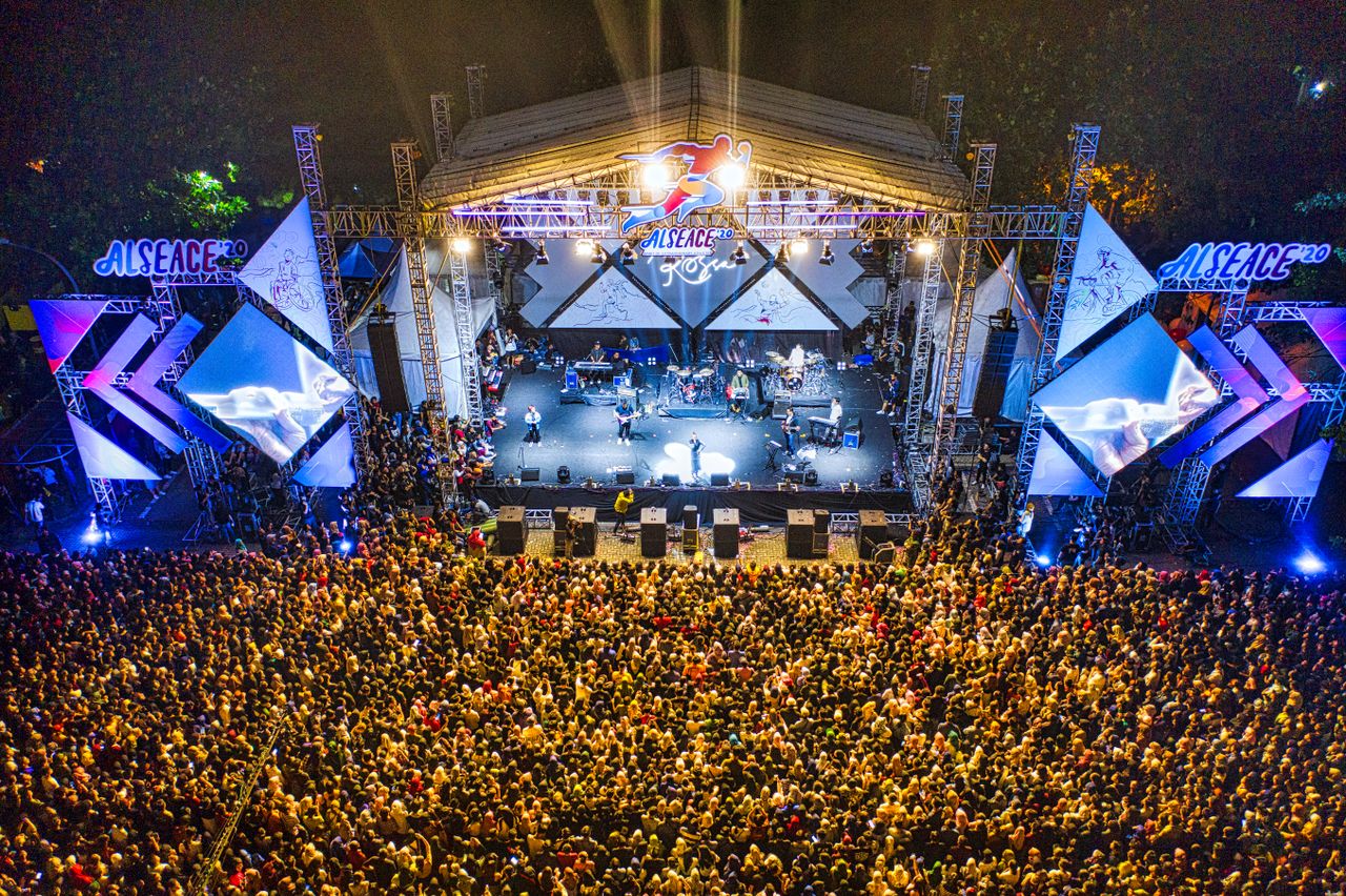 vibrant night concert captured from above in banten indonesia showcasi