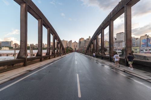 Free View of Viaduto Santa Teresa spanning towards downtown Belo Horizonte, Brazil. Stock Photo