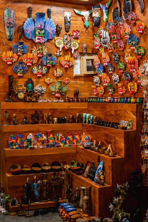 Free Vibrant collection of traditional masks and crafts in a Galle souvenir shop, Sri Lanka. Stock Photo