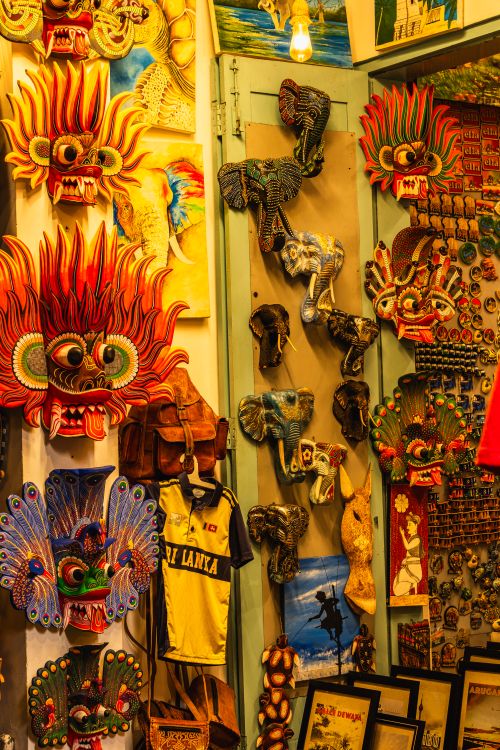 Free Vibrant Sri Lankan traditional masks and souvenirs on display in a shop in Galle. Stock Photo