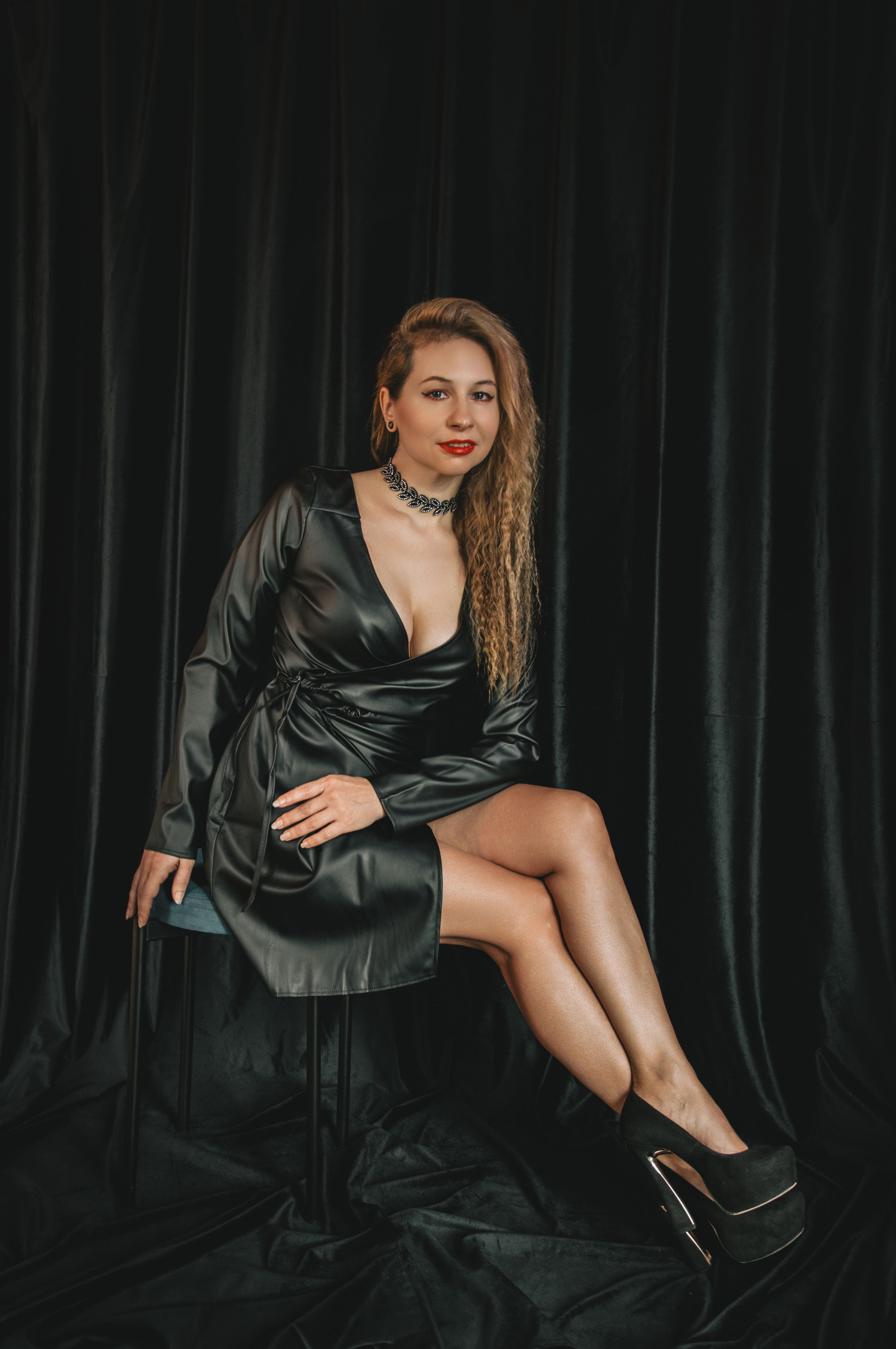 Black Satin Wrap Mini Dress