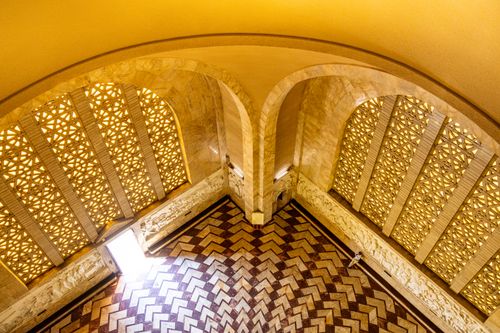 Free A stunning view of the Voortrekker Monument's interior with geometric patterns and carvings. Stock Photo