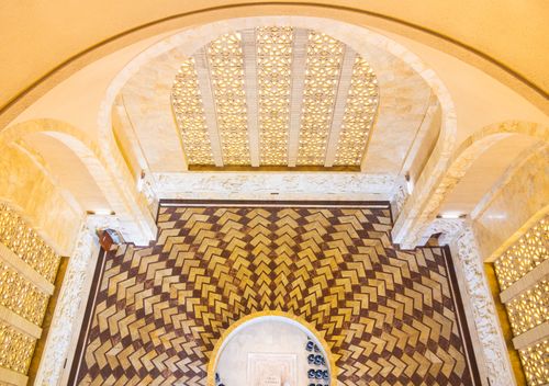 Free A detailed view of the Voortrekker Monument's interior showcasing geometric designs and lighting. Stock Photo
