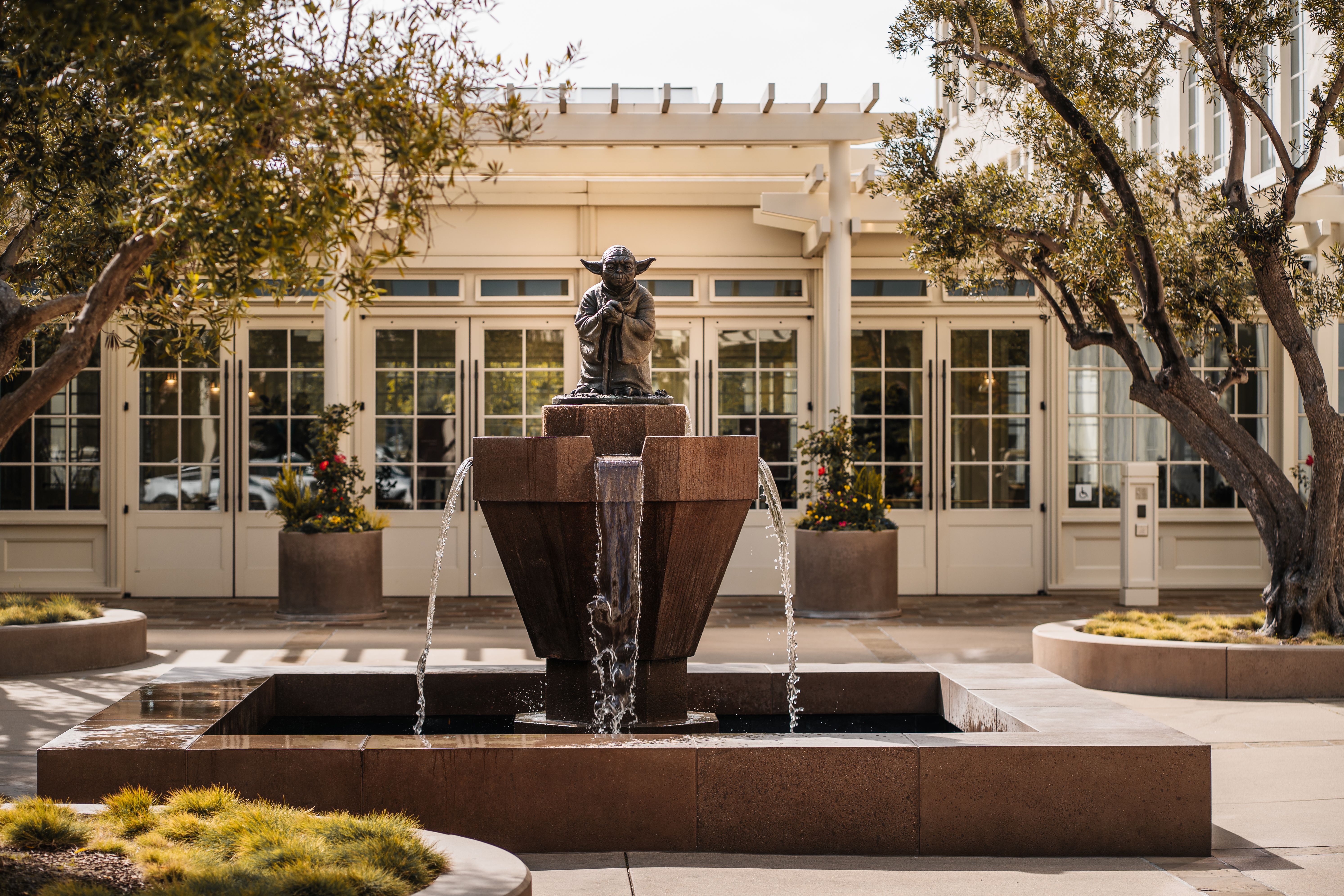 Yoda Fountain in San Francisco's Presidio, iconic symbol of Lucasfilm Headquarters.