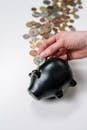 Person Putting Coin in a Piggy Bank