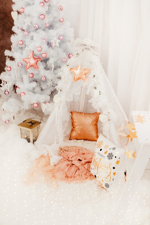 White Tent Beside White Christmas Tree