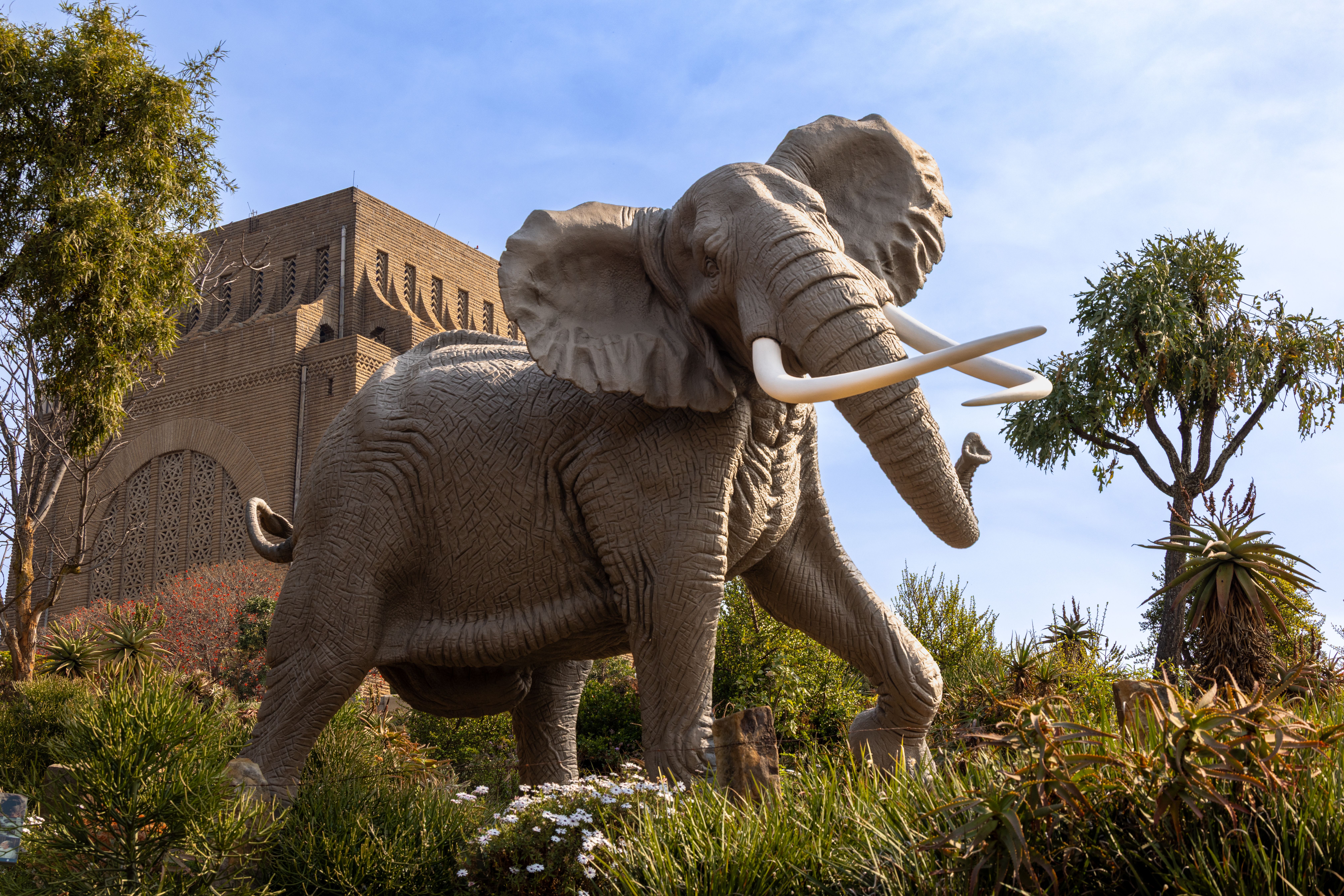 Statue of an African elephant in front of the Voortrekker Monument in Pretoria, South Africa.