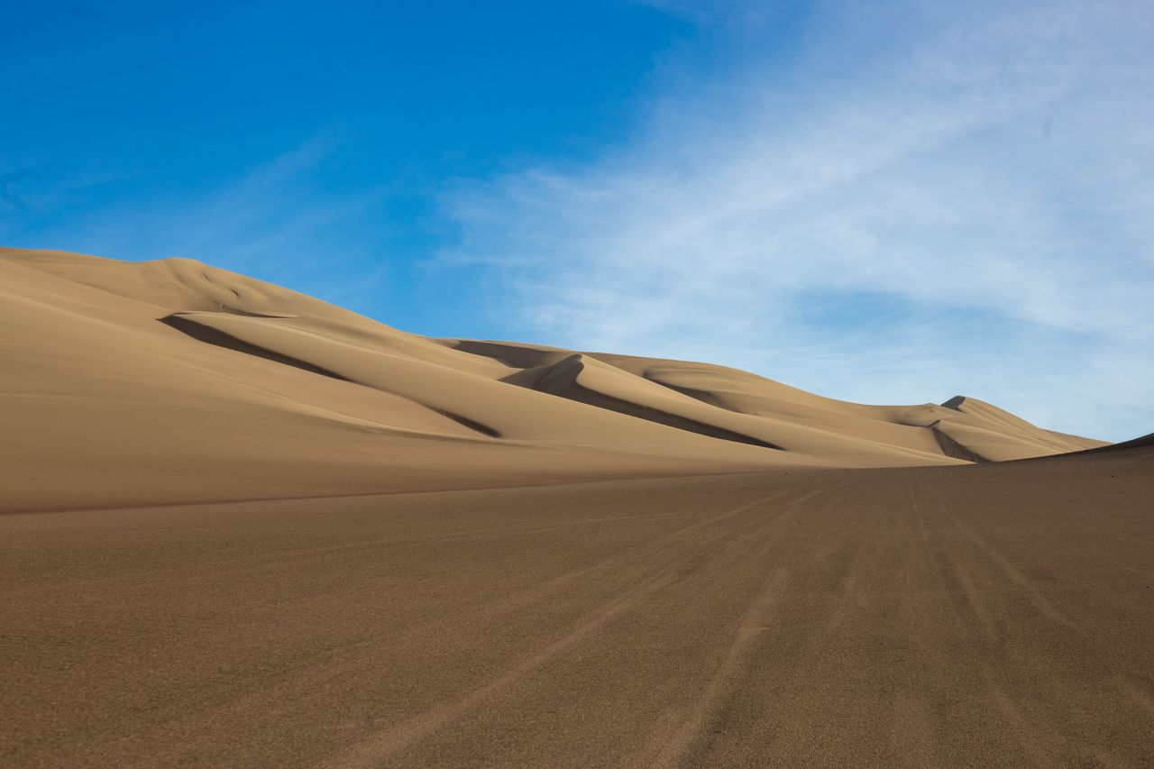 breathtaking view of rolling sand dunes and a clear blue sky showcasin