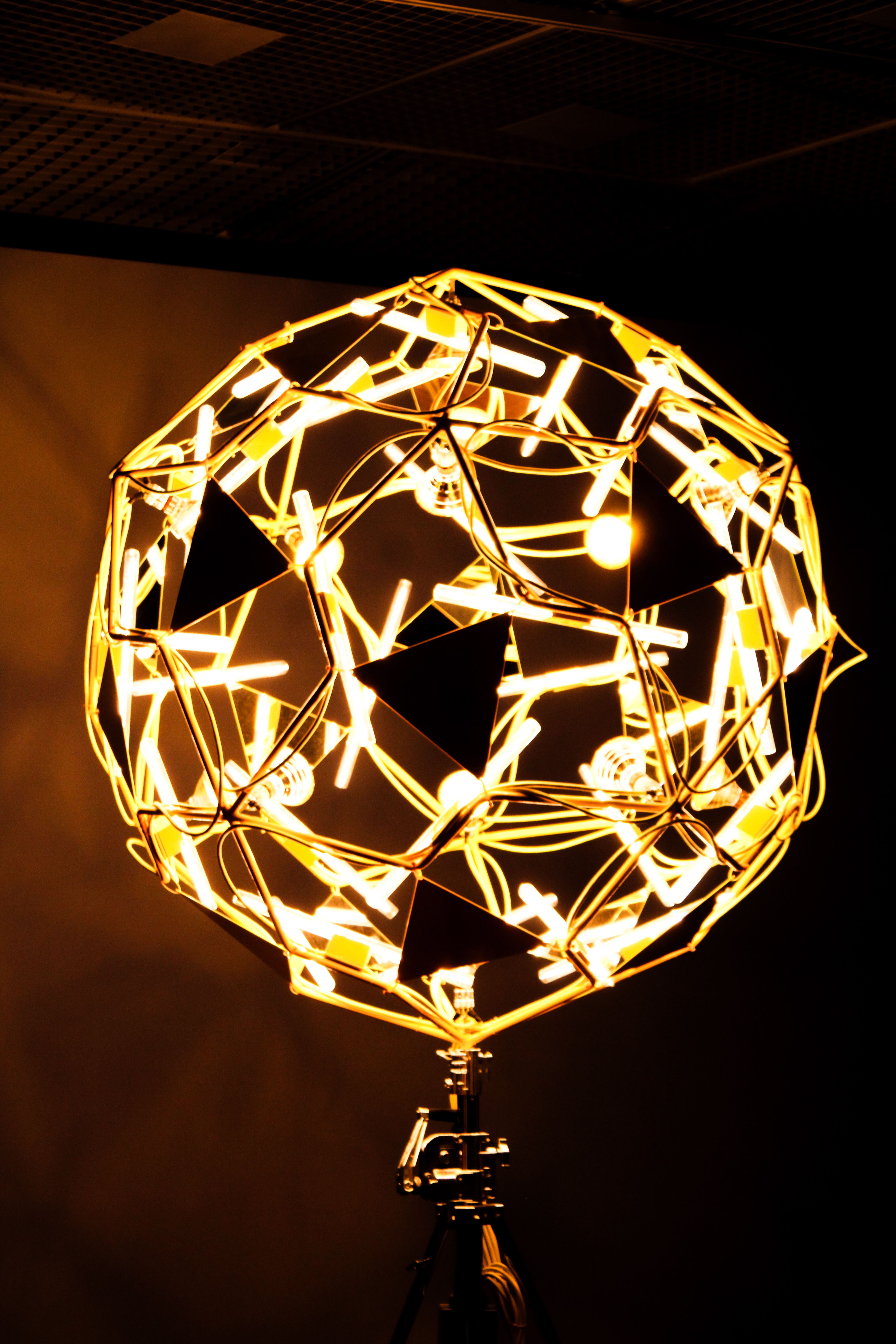 Illuminated geometric light structure with abstract design in Amsterdam.