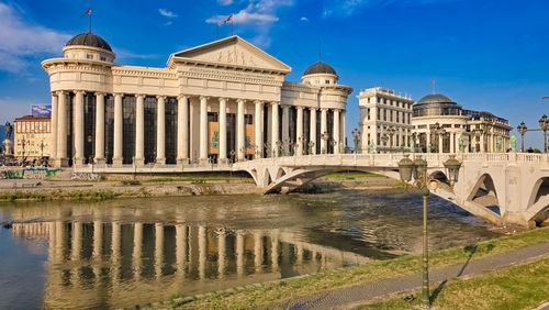 Free Stunning view of the Archaeological Museum and Stone Bridge in Skopje, Macedonia. Stock Photo