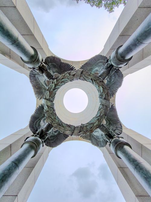 Free Looking up at the iconic World War II Memorial columns in Washington, DC. Stock Photo