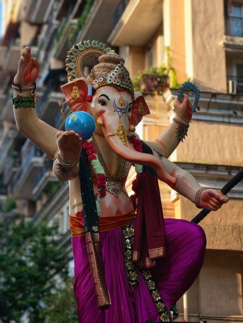 Free Vibrant Ganesh idol in Mumbai, capturing cultural festivities during Ganesh Chaturthi. Stock Photo