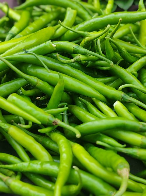Free Vibrant green chili peppers in a close-up view for culinary use. Stock Photo