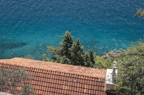 Free Breathtaking view of Adriatic Sea and tiled roof in Split, Croatia, perfect summer escape. Stock Photo