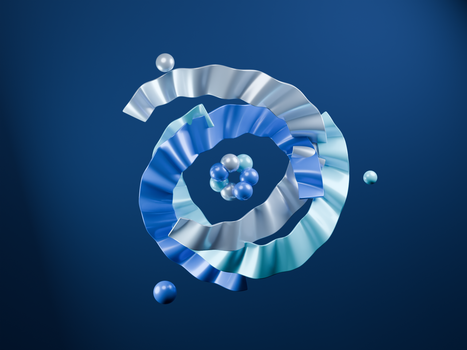 Abstract 3D digital network with blue and silver particle wave pattern.