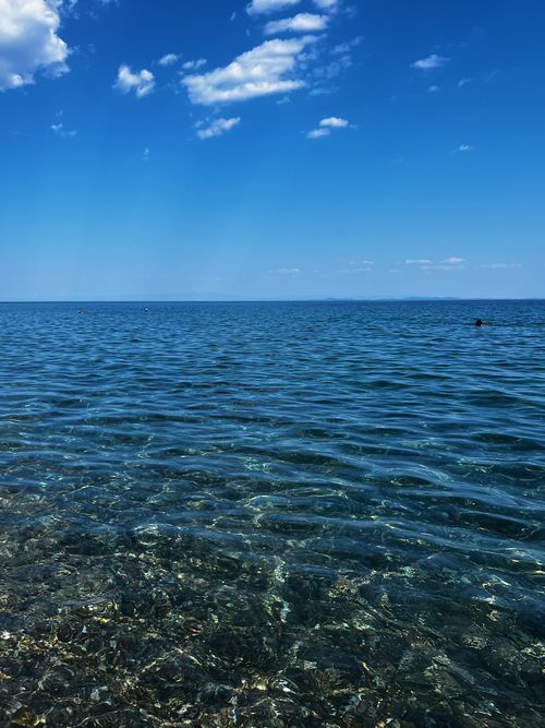 Free Serene ocean view with clear blue skies and gentle ripples on a sunny day. Stock Photo