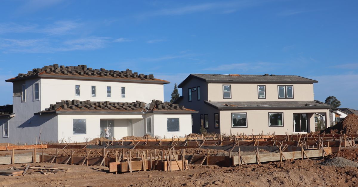 New homes under construction in Elk Grove, CA, showcasing modern architectural design.