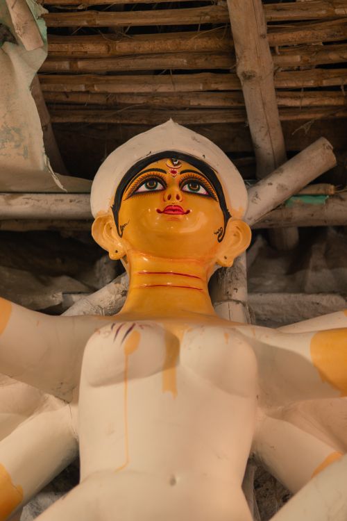 Free Close-up of an unfinished Durga idol being crafted in a Kolkata workshop. Stock Photo