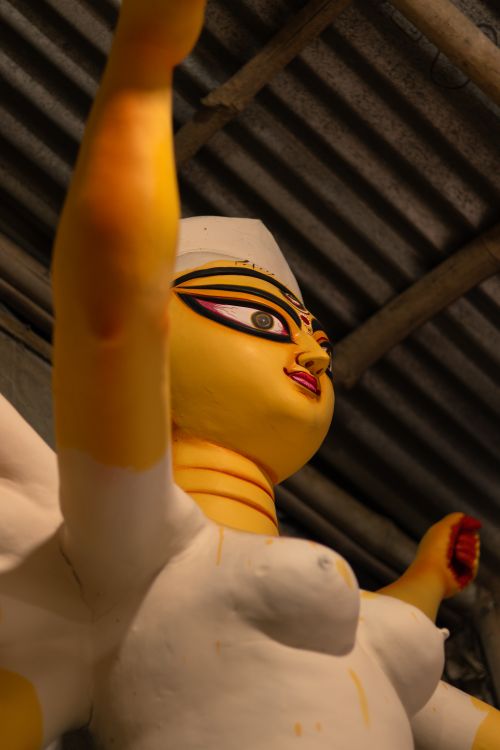 Free Close-up view of an unfinished Durga idol being crafted in a Kolkata workshop. Stock Photo
