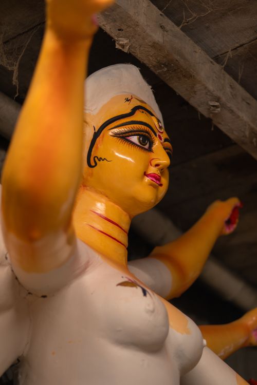 Free Close-up of an artistic Durga idol, showcasing intricate design during Durga Puja in Kolkata, India. Stock Photo