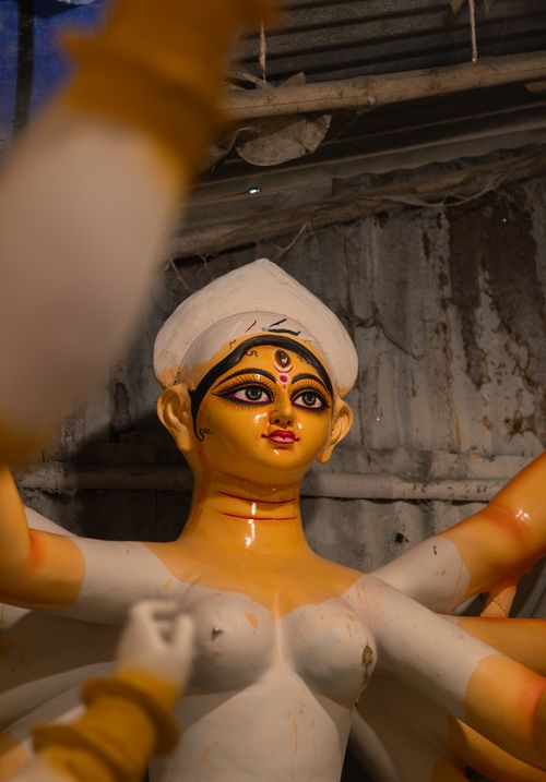 Free Close-up of a Durga idol being crafted in Kolkata, showcasing traditional artistry. Stock Photo