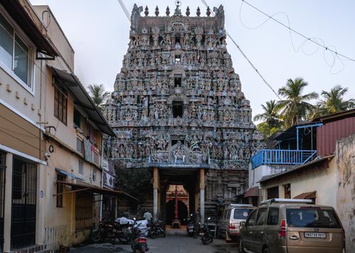 Free Stunning view of a traditional temple tower in Kumbakonam, Tamil Nadu, India. Stock Photo