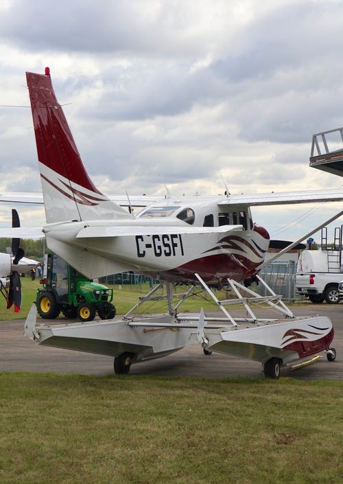 Free A parked Cessna seaplane with pontoons in Sherwood Park, AB, Canada Stock Photo