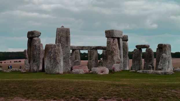 Iconic view of Stonehenge, the prehistoric monument in England.