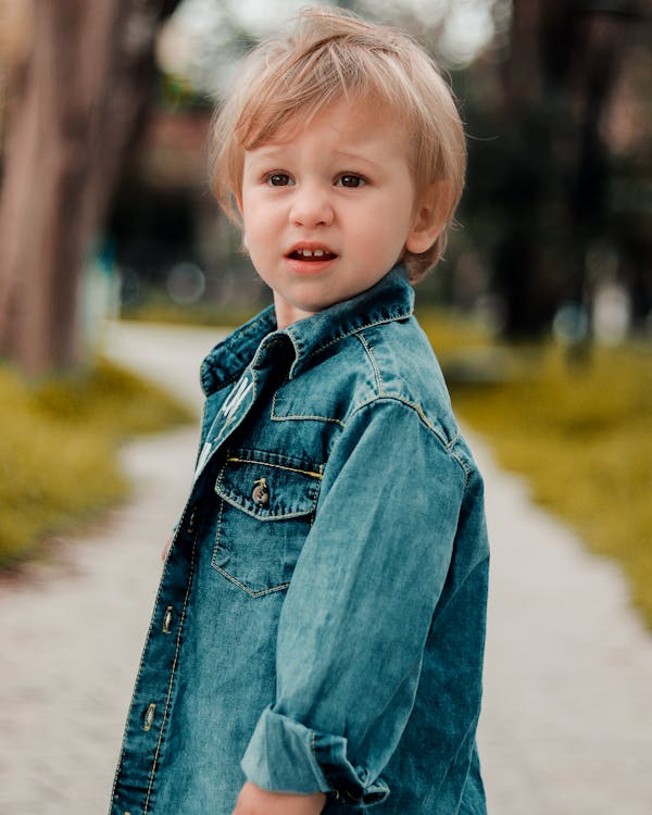 Free Boy In Blue Denim Button Up Jacket  Stock Photo