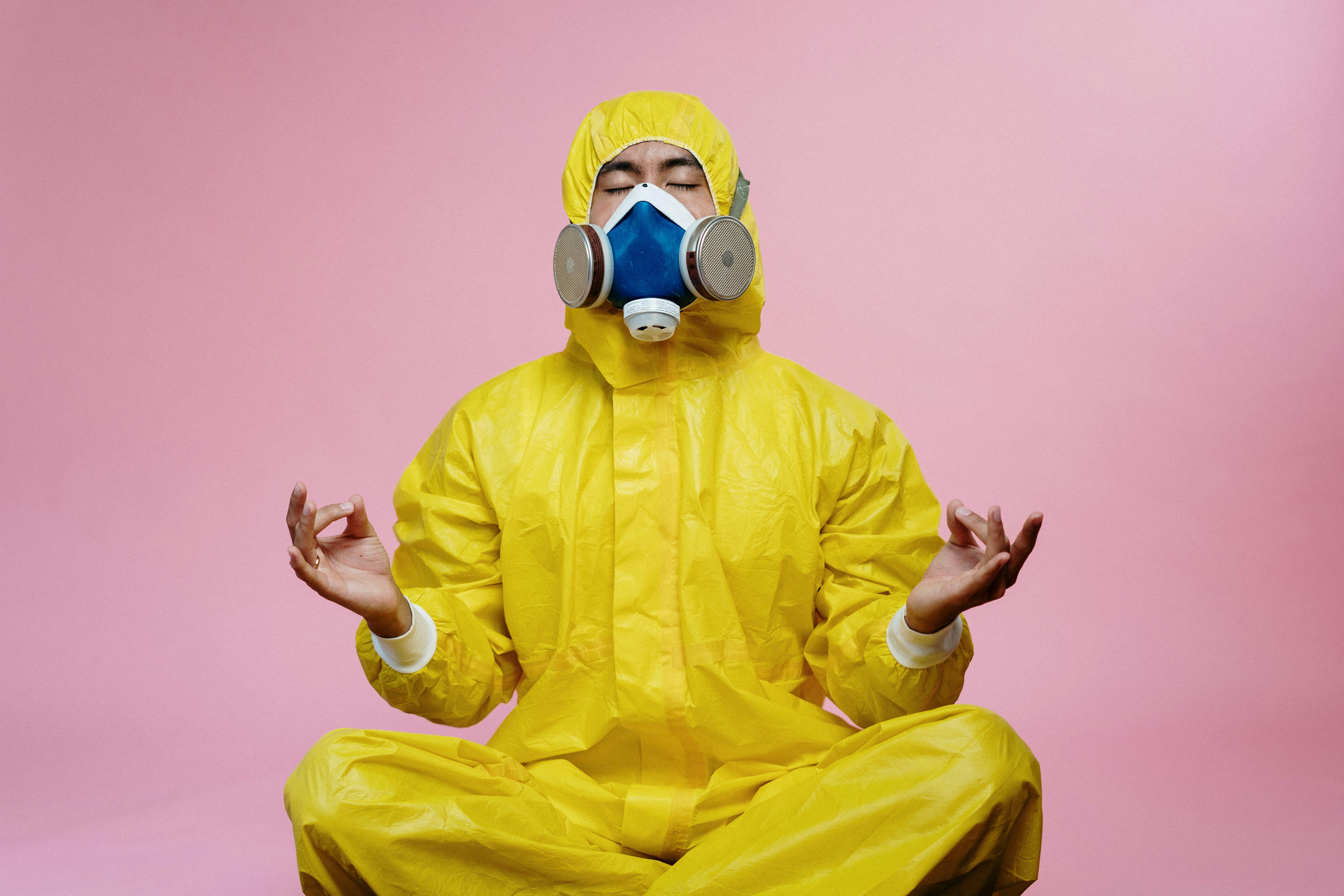 Man Wearing Protective Hazmat Suit While Walking In Lobby Stock Photo -  Download Image Now - iStock