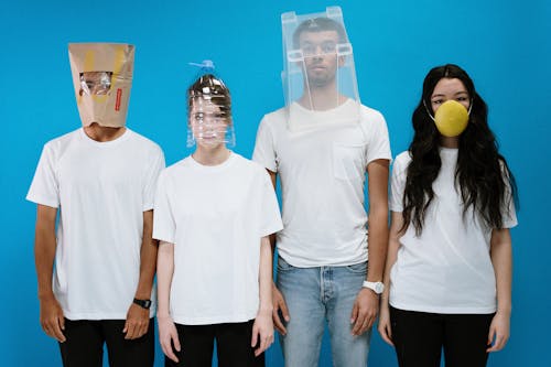 Free People Wearing DIY Masks Stock Photo