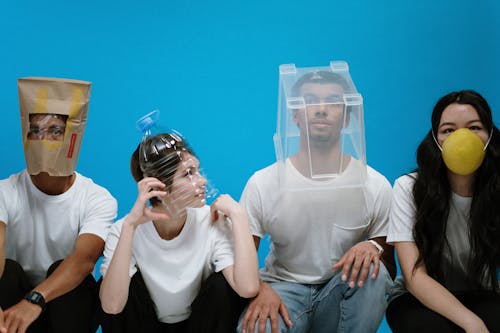 Free People Wearing DIY Masks Stock Photo