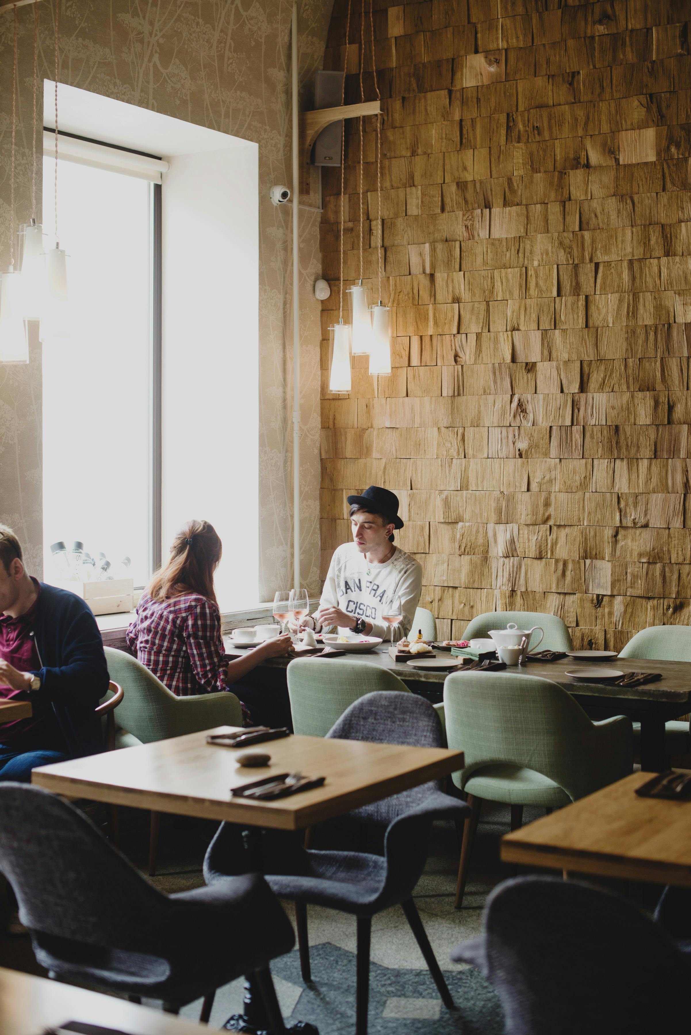 couple resting in creative restaurant in daytime