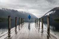 Person Standing on Brown Wooden Dock