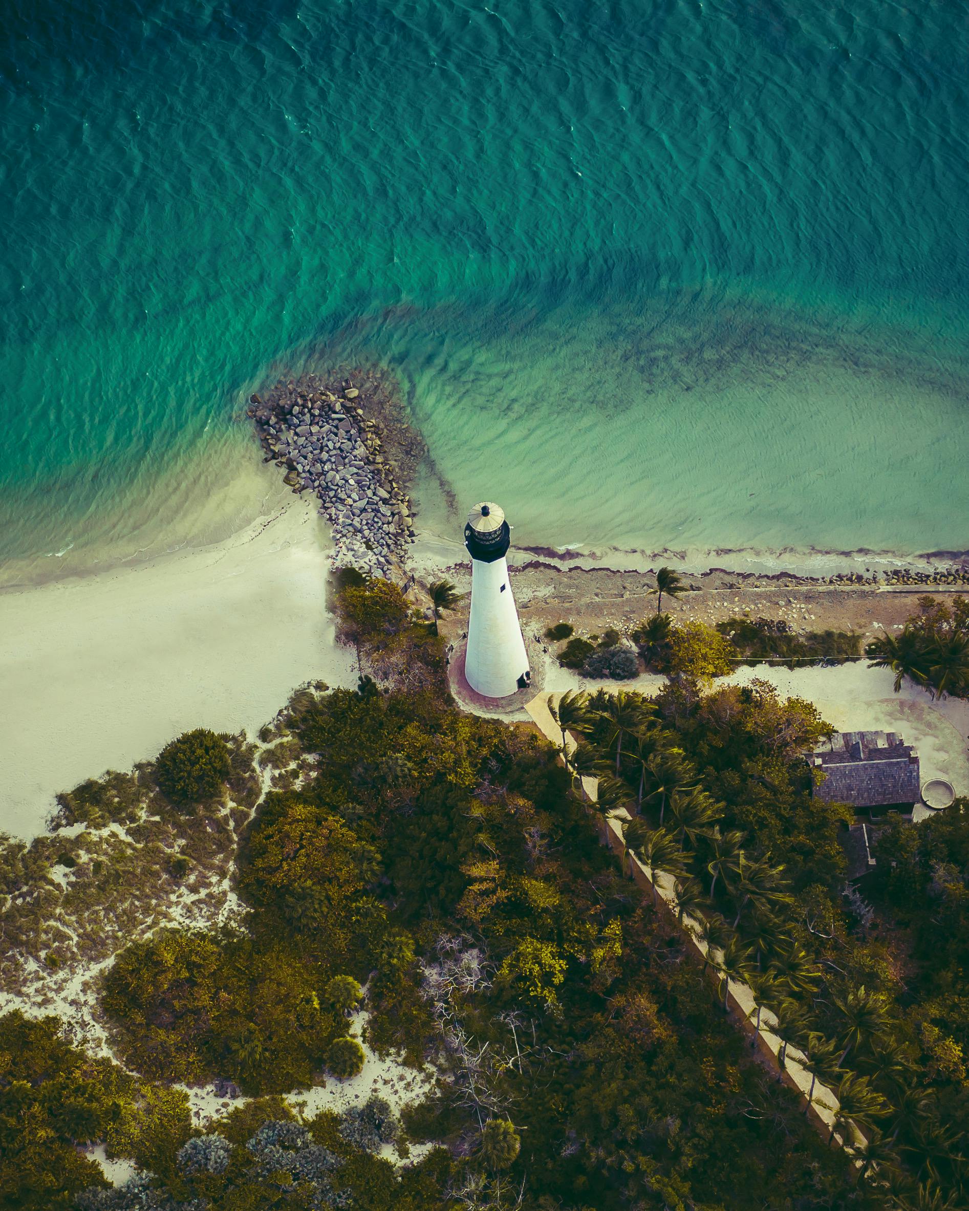 Cape Florida Lighthouse Aerial Stock Photo - Download Image Now